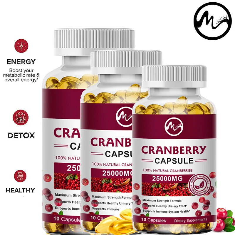 Minch Organic Cranberry Extract 25000mg Soft Capsules Rich Vitamin C Supplement Gluten-Free For Adults Easy To Swallow 60 Cap