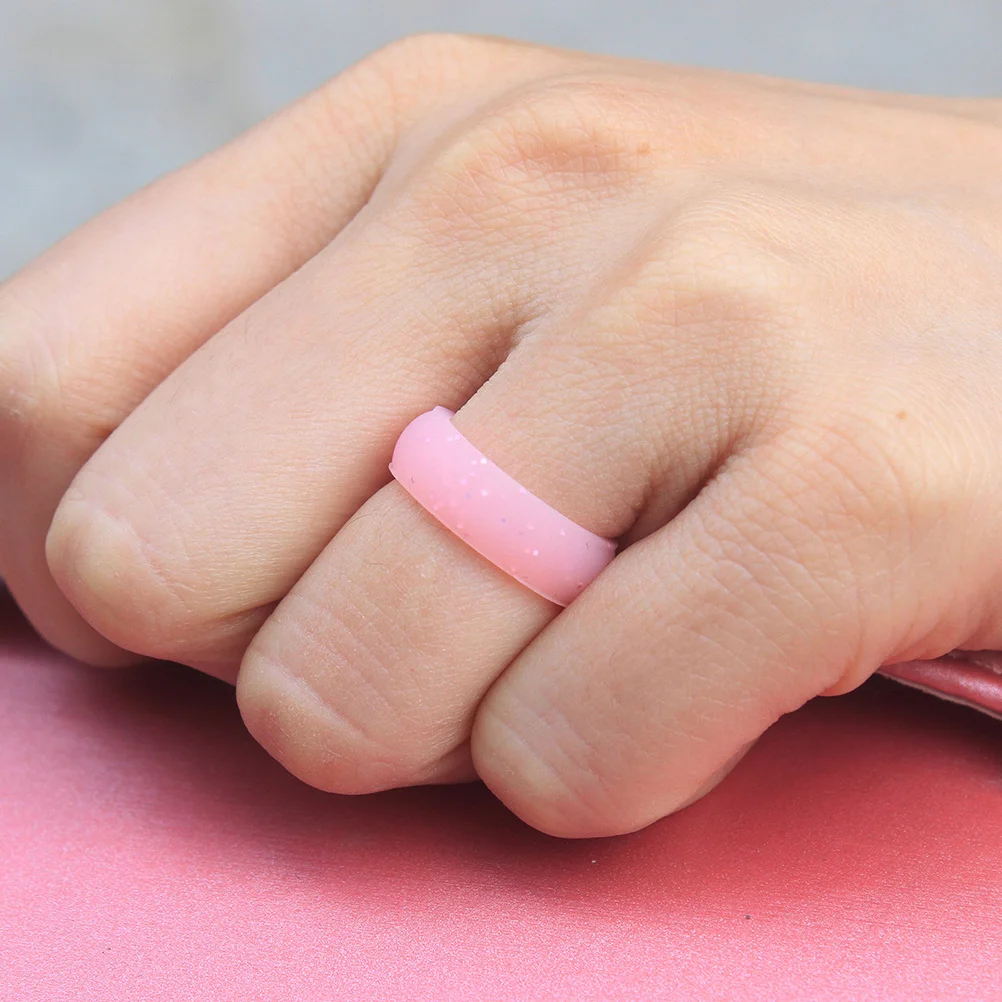 

4pcs Silicone Rings Glitter Assorted Colors Flexible Comfortable For Sports Wedding Ring Protector Women'S Fashion Simple Styled
