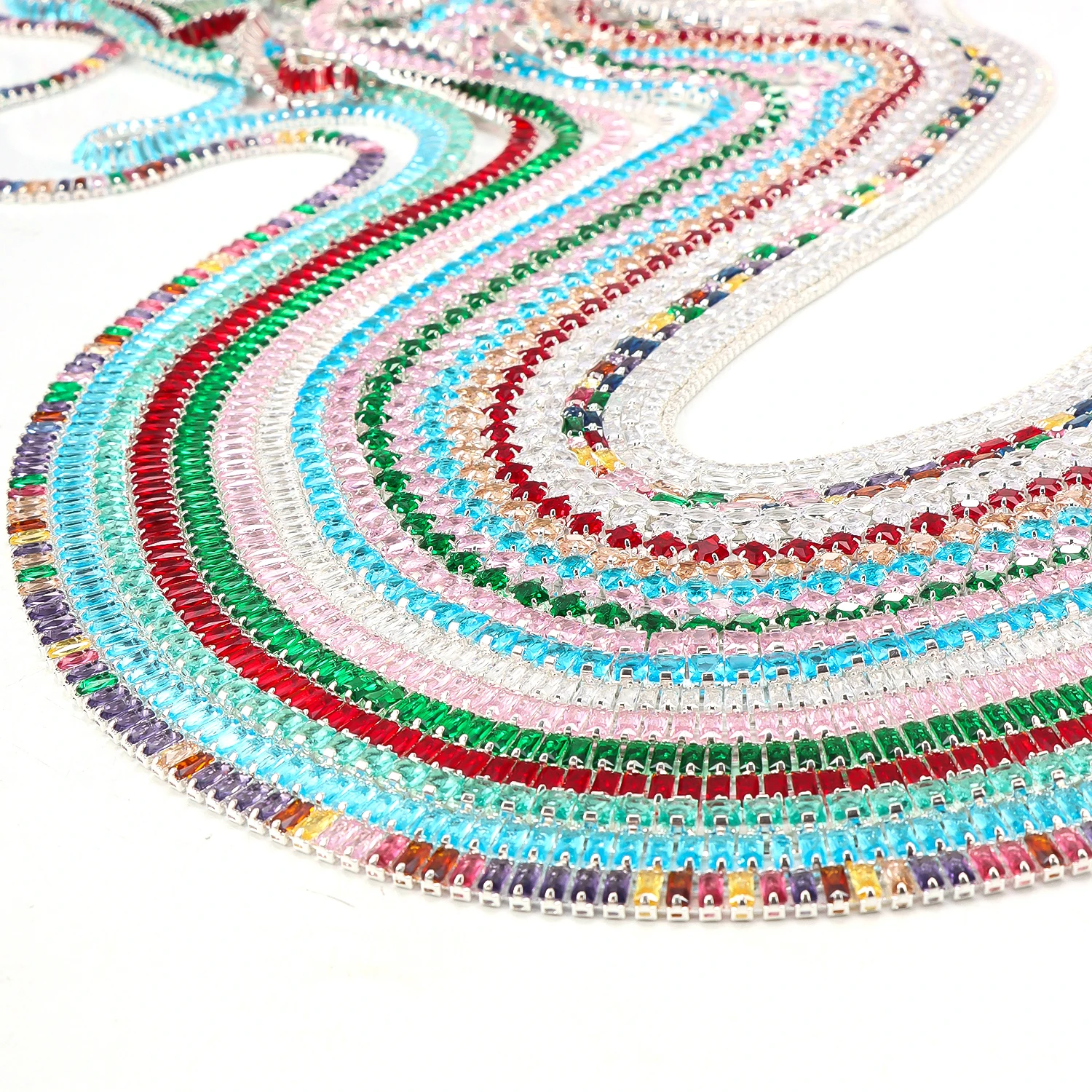 50cm Crystal Rhinestone Chain with Silver Plated Claw Base for DIY Decor, Phone Case Nail Art Craft - Colored Zircon Chain