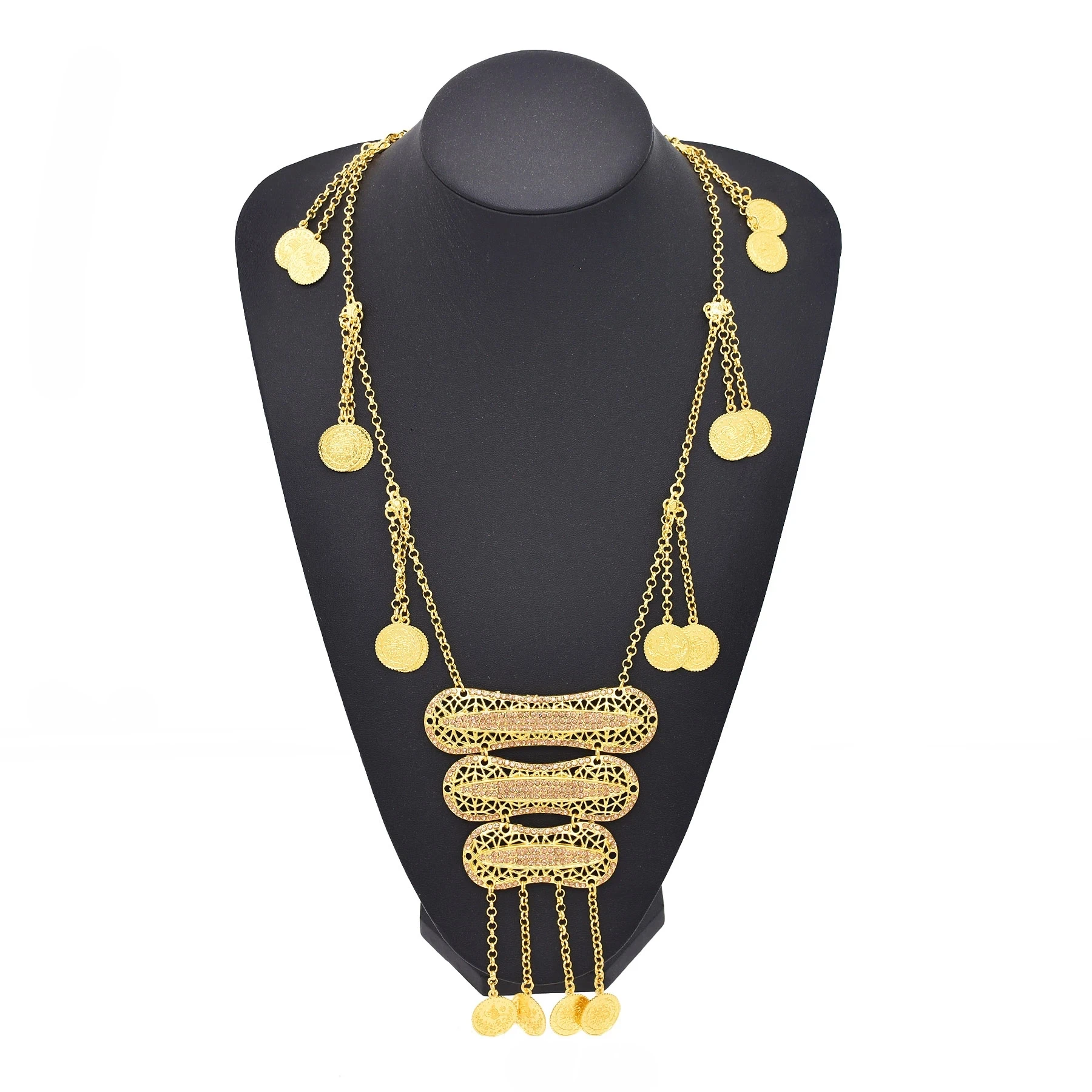 New Golden Coins Tassel Pendant Necklace Earrings for Women Middle East Dubai Arab Traditional Ethnic Clothing Jewelry Sets