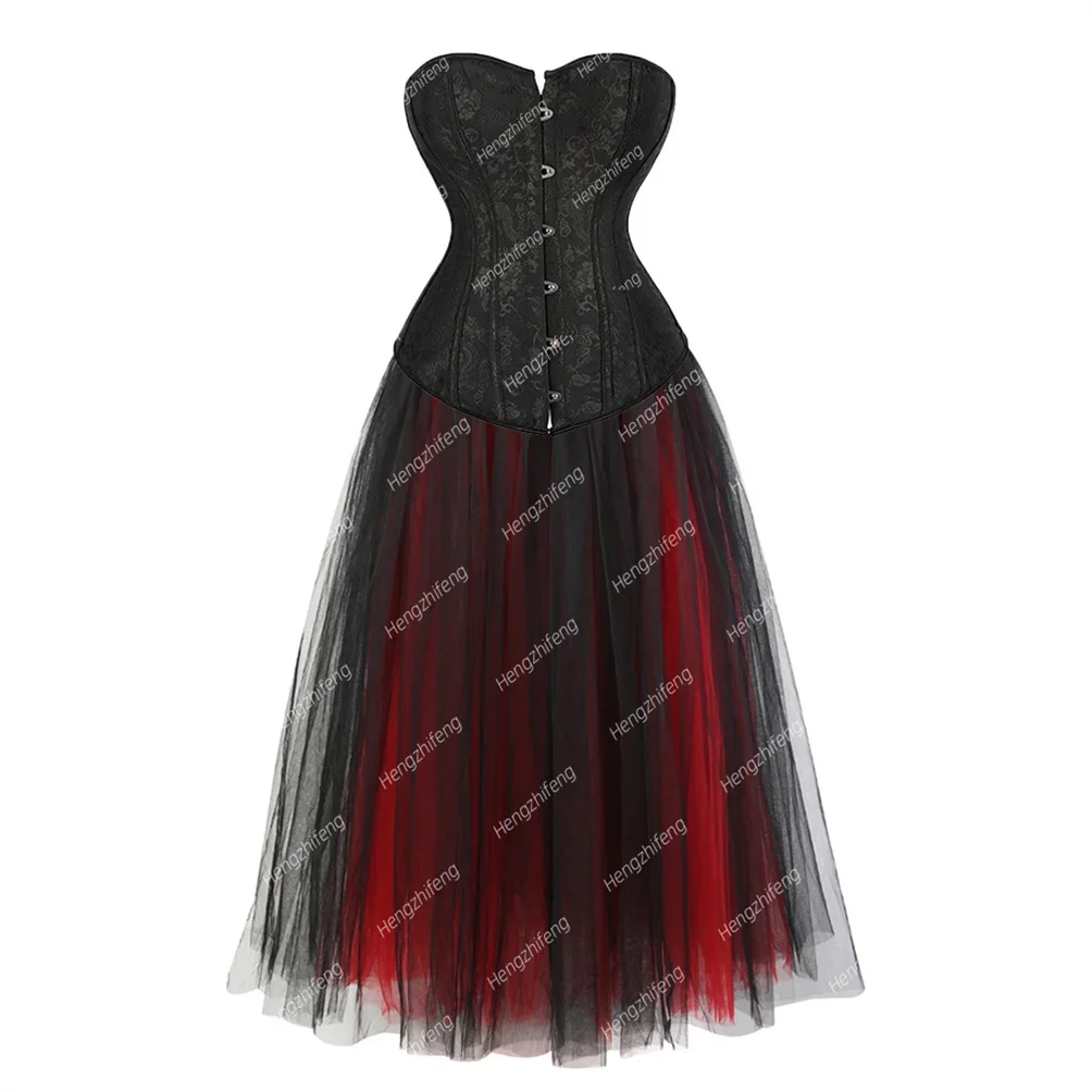 Womens Corsets Skirt Sexy Gothic Overbust Corset Dress Plus Size Victorian Vintage Bustier Halloween Costume Evening Party Wear