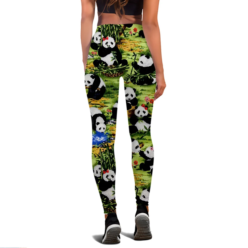 CLOOCL Leggings stampati con panda Pantaloni da yoga Pantaloni a vita alta Abbigliamento da donna stile Kawaii Leggings senza cuciture con grafica