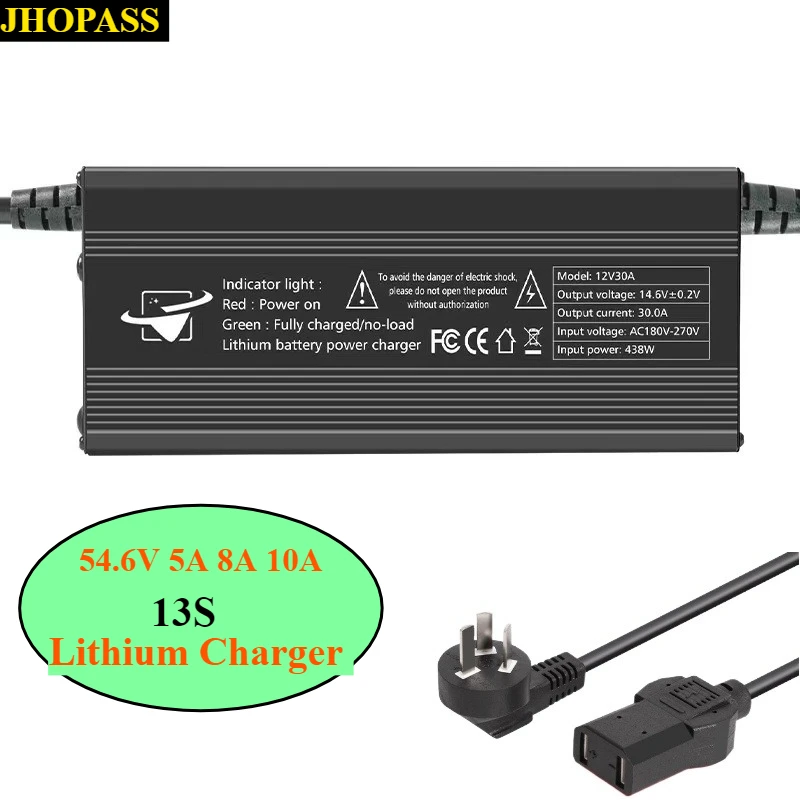 

13S LED 54,6 В 5A 8A 10A Умное литий-ионное зарядное устройство LiFePO4 для четырехколесного мотоцикла NEV Ebike 110 В или 220 В Великобритания, США, ЕС, Австралии, вилки