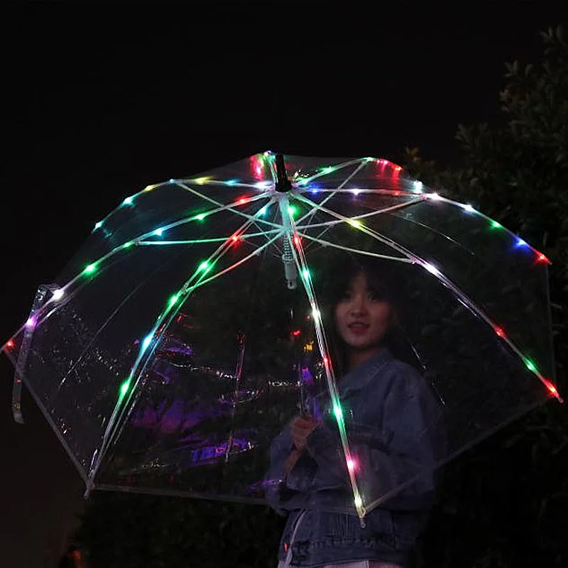 

Summer Gift LED Umbrella Stage Long Handle Straight Transparent LED Umbrella With Flashlight Handle Flashlight Umbrella