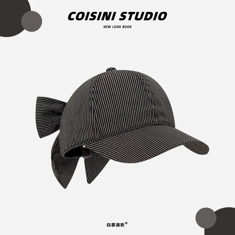 Japanese Retro Striped Sweet Bow Design Baseball Caps Y2K Spring and Summer Street Trend Versatile Sunscreen Women's Hats