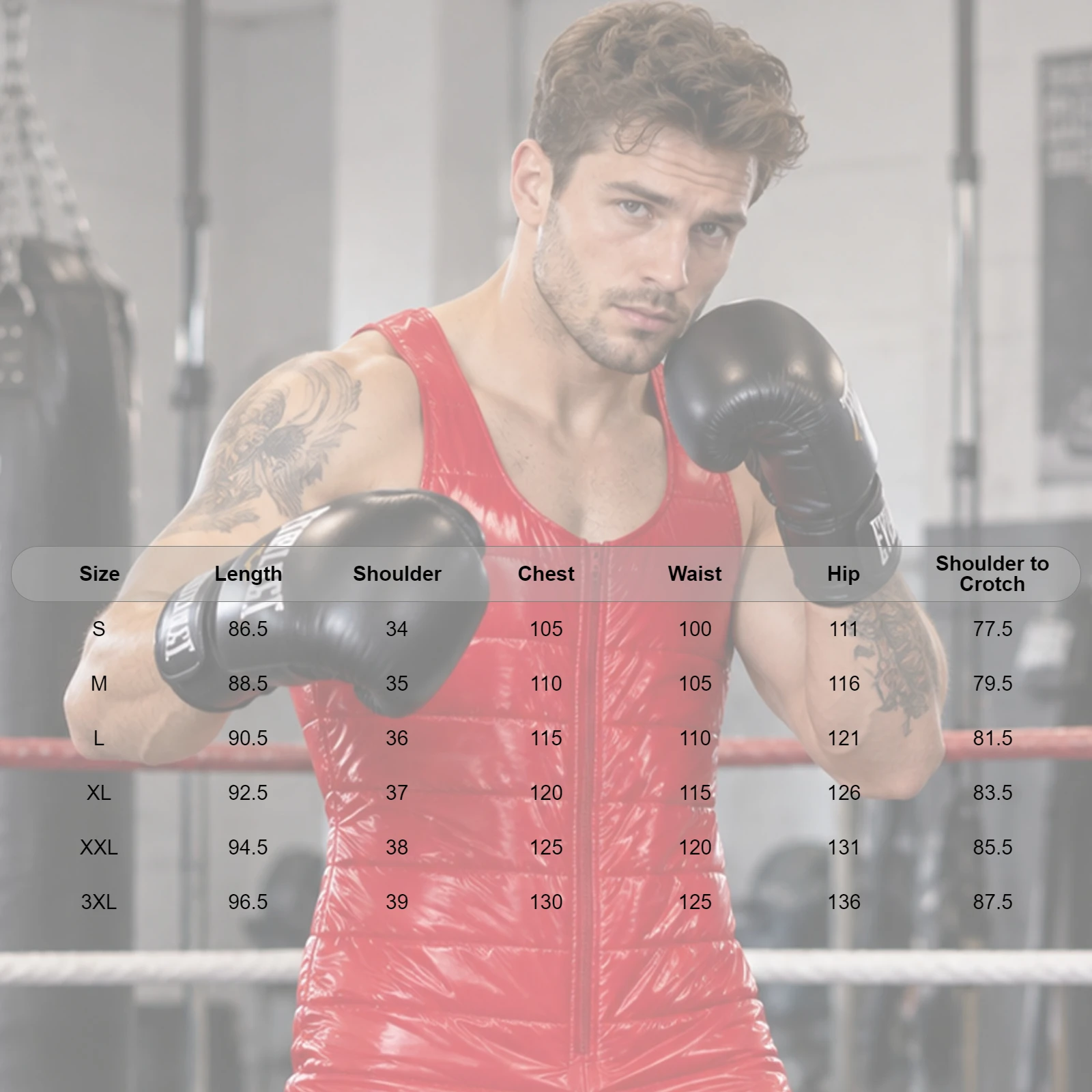 Mens Shiny Quilted Padded Short Jumpsuit Sleeveless Front Zip Padded Water-resistant Romper Nightclub Performance Boxing Costume view 6