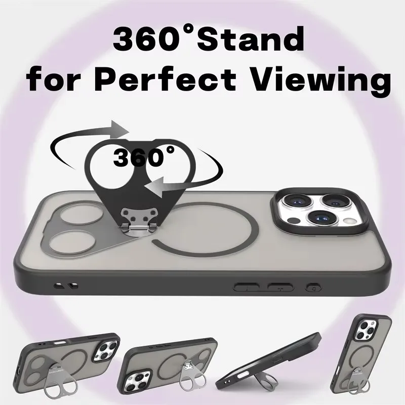 Phone Case Magnetic Rotate Ring Stand For iPhone 16E 11 12 13 14 15 16 Pro Max Plus Magsafe Wireless Charging Translucent Cover