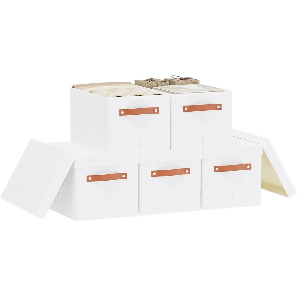 

Storage Boxes with Lids, 15 x 9.8 x 8.3 Inch Storage Baskets for Shelves, Decorative Closet Organizers with Handles, White, 5-Pa