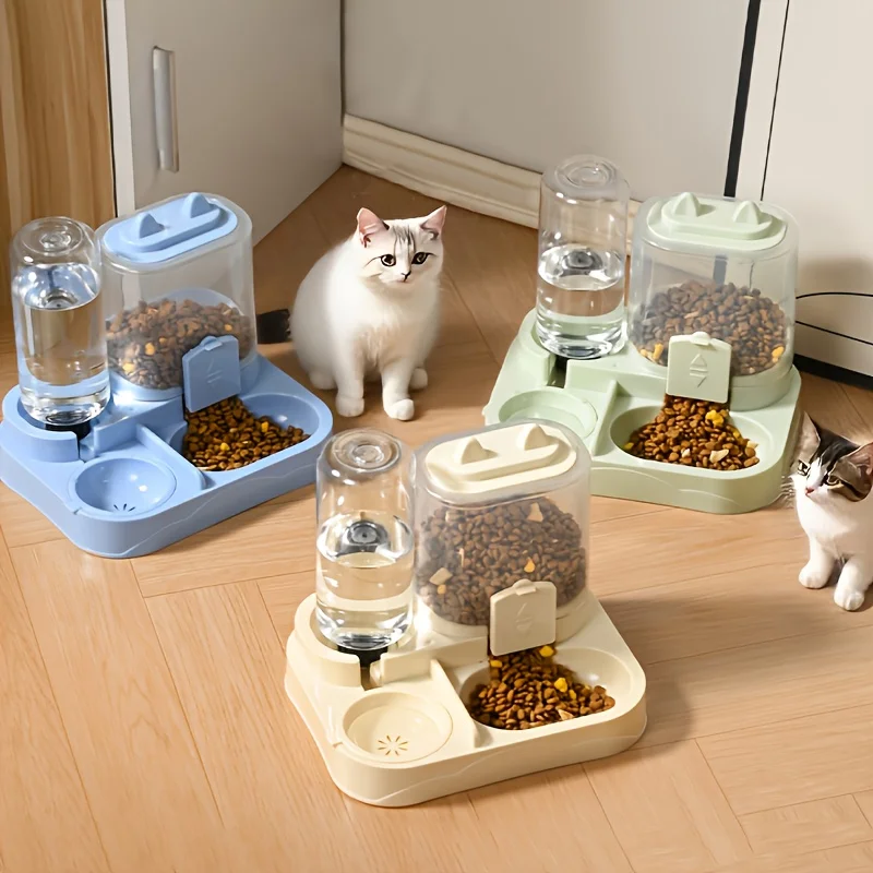 2in1 Large Auto Pet Feeder And Waterer Dry Wet Separate Durable Plastic Clear For Cats Dogs No Battery Travel Use