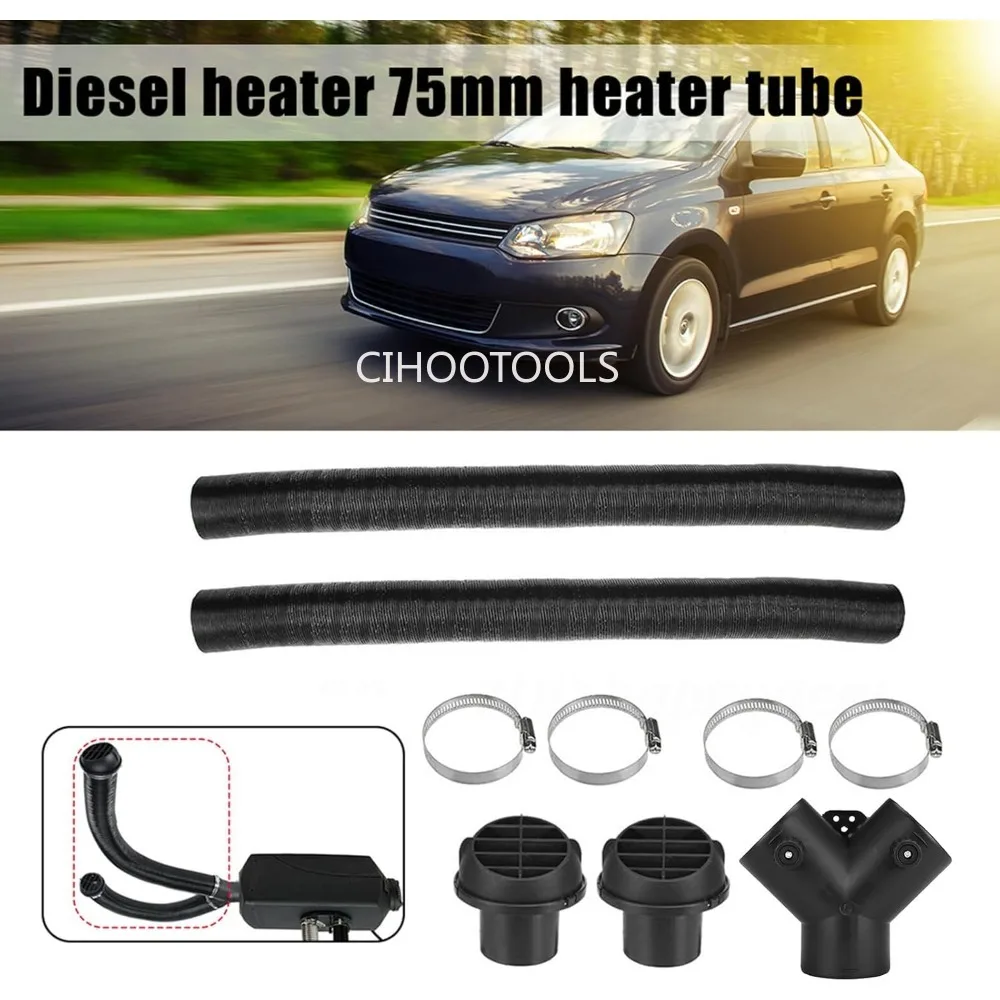 

75mm Diesel Heater Duct Kit with Y-Splitter & Adjustable Valves for Parking Heater Exhaust Warm Air Outlet