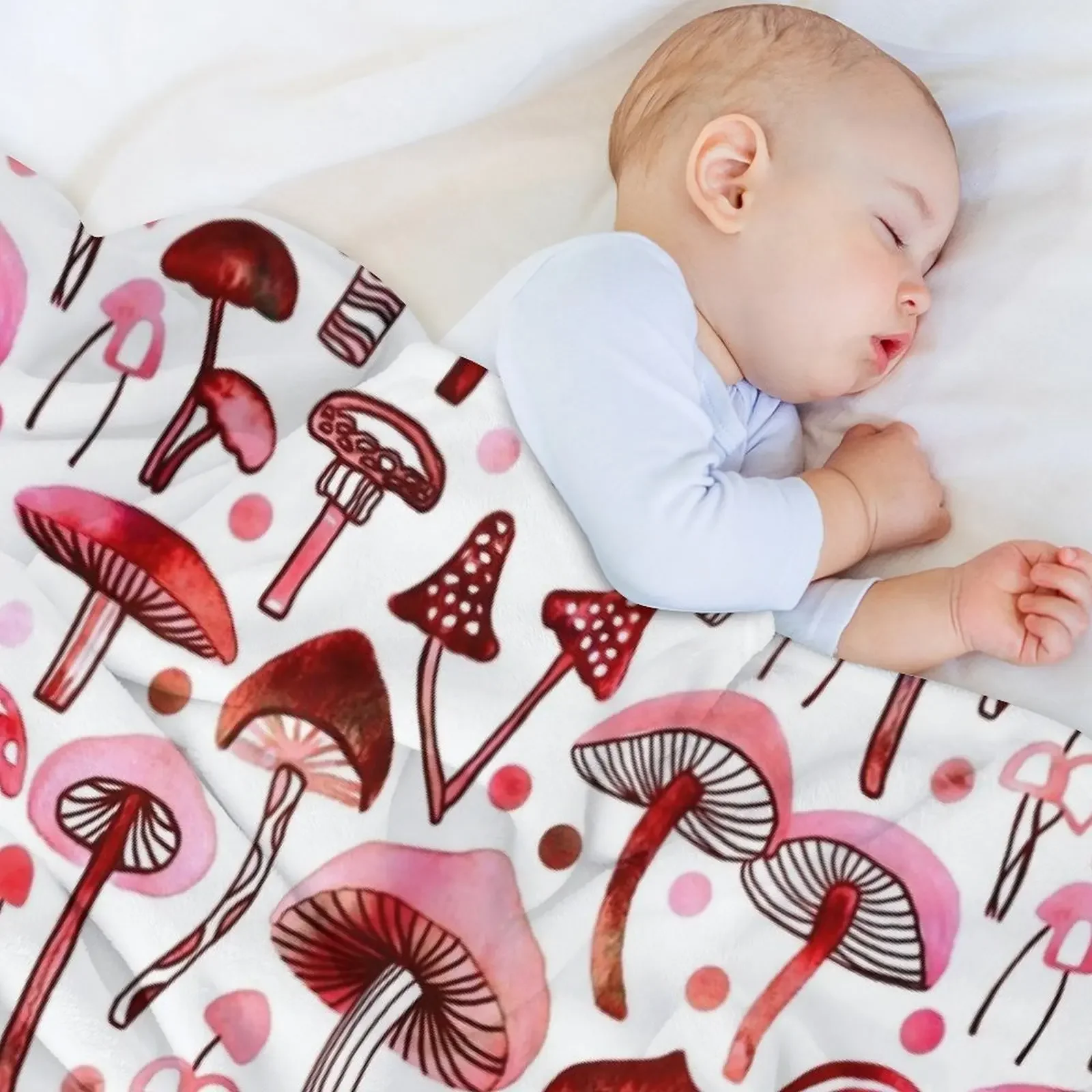 Pink Mushrooms Throw Blanket Bed Fashionable Comforter Soft Big for winter Blankets