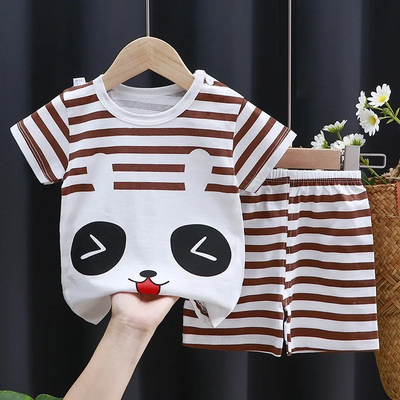 Short Sleeve Outfits For Children Cute Tshirt Loose Shorts Casual Trendy Loose Two Piece Babies Boys Girls Cartoon Tees 2pcs