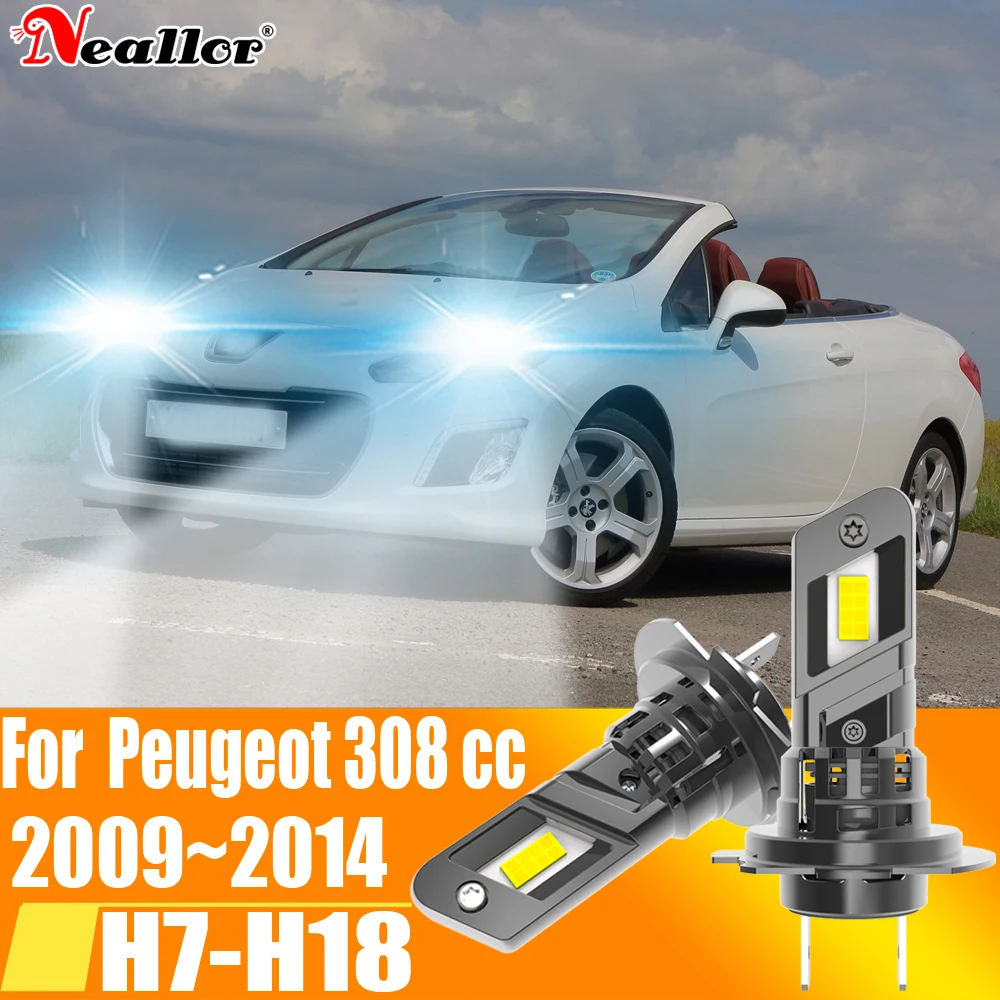 

2pcs H7 Led Headlight Canbus No Error H18 Car Bulb High Power 6000K White Light Diode Lamp 12v 55w For Peugeot 308 cc 2009~2014