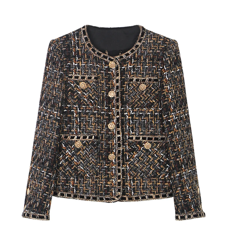 

New style fashionable and elegant Roman holiday upgrade version of Liu Shishi the same small fragrance style retro tweed jacket