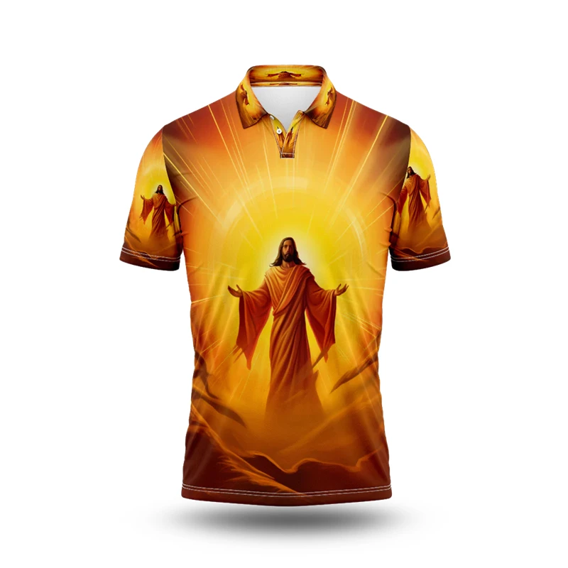 

2025 New Jesus Cross 3D Printed Polo Shirts For Men Clothes Casual Man POLO Shirt Christmas Funny Gifts Short Sleeve Unisex Tops