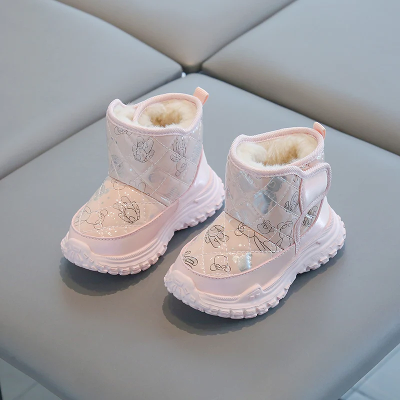 Boys and Girls Winter Padded Warm Cotton Shoes Thick Bottom Non-slip Patent Leather Waterproof Non-slip Snow Boots