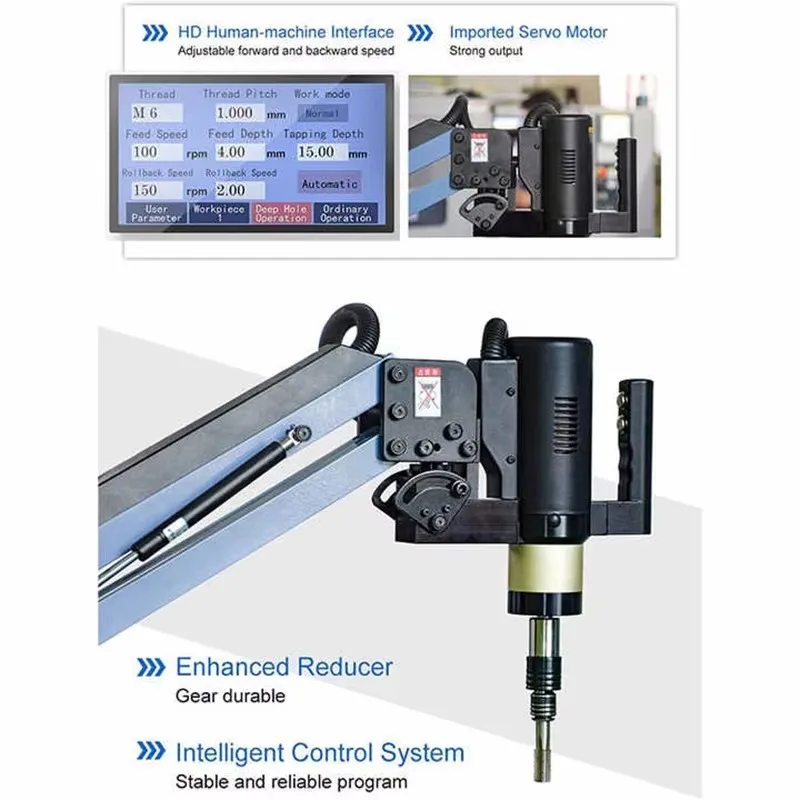 Servo Tapper Touch Screen Flexible Arm Automatic Drilling Threading Machine M3-m16 Universal Electric Tapping Machine