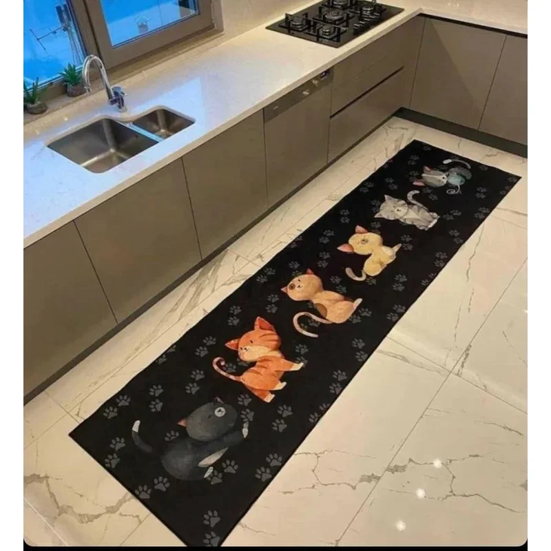 VIKAMA Halloween Gothic Witch Runner Floor Rug Crescent Black Cat Broom Snake Print Non Slip Aesthetic Bedroom Kitchen Decor Mat