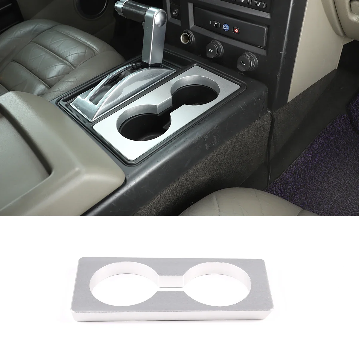

For hummer H2 2003-2009 car styling Aluminum alloy Silver Car Console Trim Panel cup holder heighten pad Car Accessories