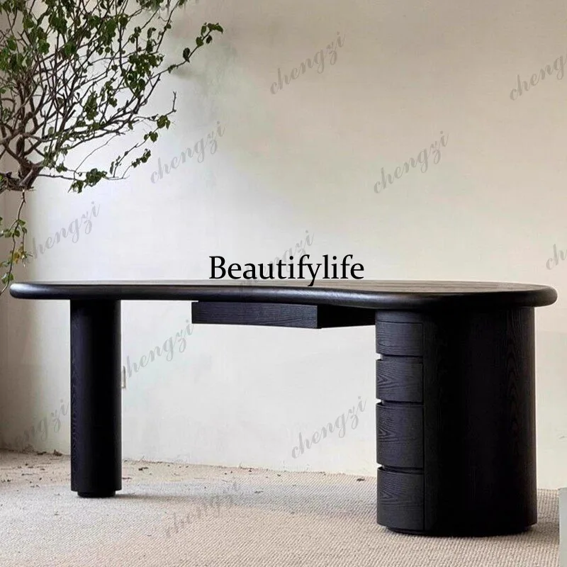 Medieval black oak desk retro desk arc home  writing desk