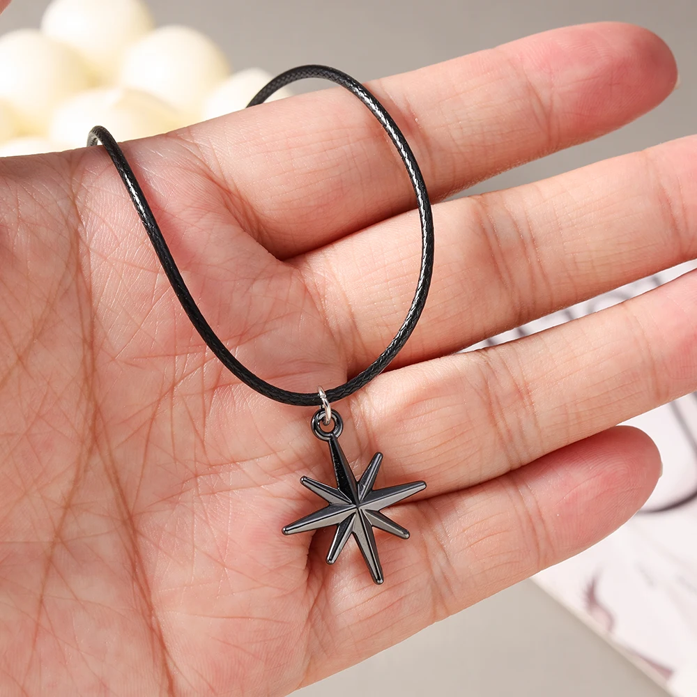 Aihua Hip-Hop Halskette mit Sonne-Mond-Stern-Anhänger in Gunmetal-Schwarz für Damen und Herren, Punk-Stil mit schwarzem Seilband, Y2K-Party-Schmuckgeschenke – Detail 7