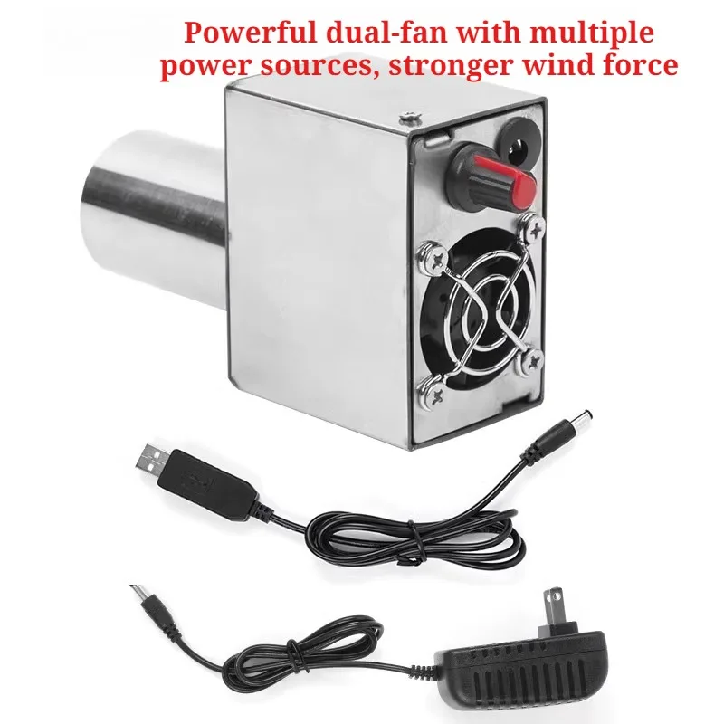 Penghangat Api Turbo Multifungsi Luar Ruangan Tanpa Asap untuk Kompor Kayu dan Barbekyu Motor USB DC Berbahan Minyak
