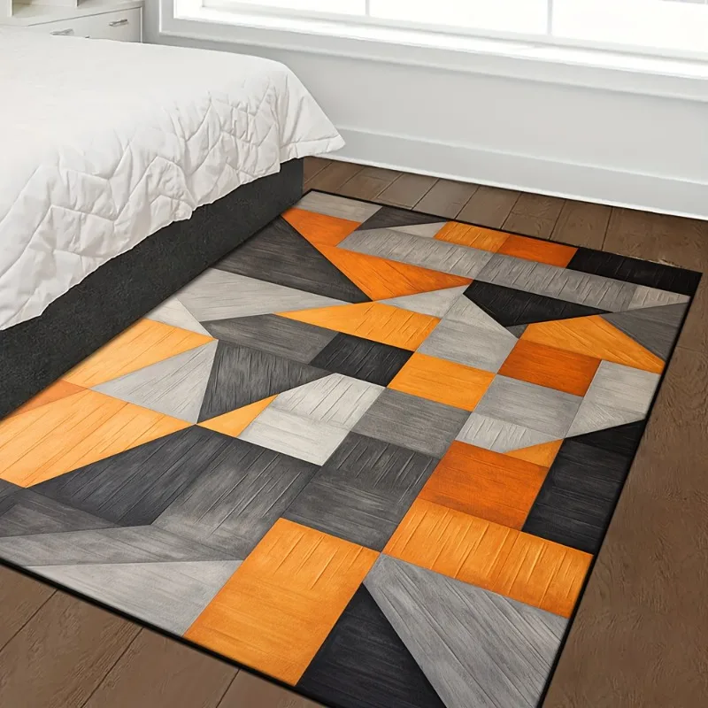 Orange Grey Black Geometric Triangle Doormat Modern Wood Grain Print Indoor Floor Rug Abstract Area Carpet for Bedroom Decor