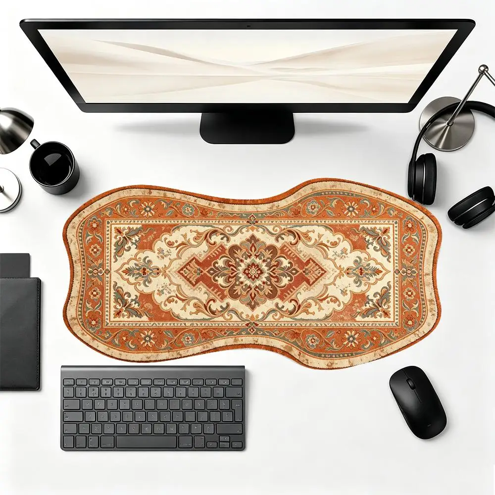 Reddish Brown Geometric Rug Creative Mouse Pad Smooth Cloth Surface Thick Rubber Special Shaped For Classic Office Decor