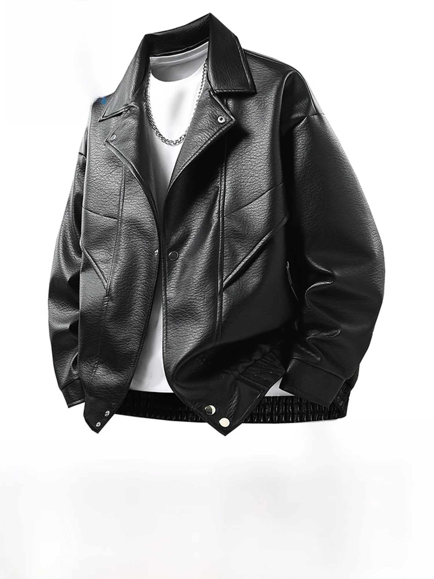 

True Weave American Retro Collar Thiened Fce Men's Jaet Autumn Winter Leather Coat Youth Casual Sle Long Sve Coat