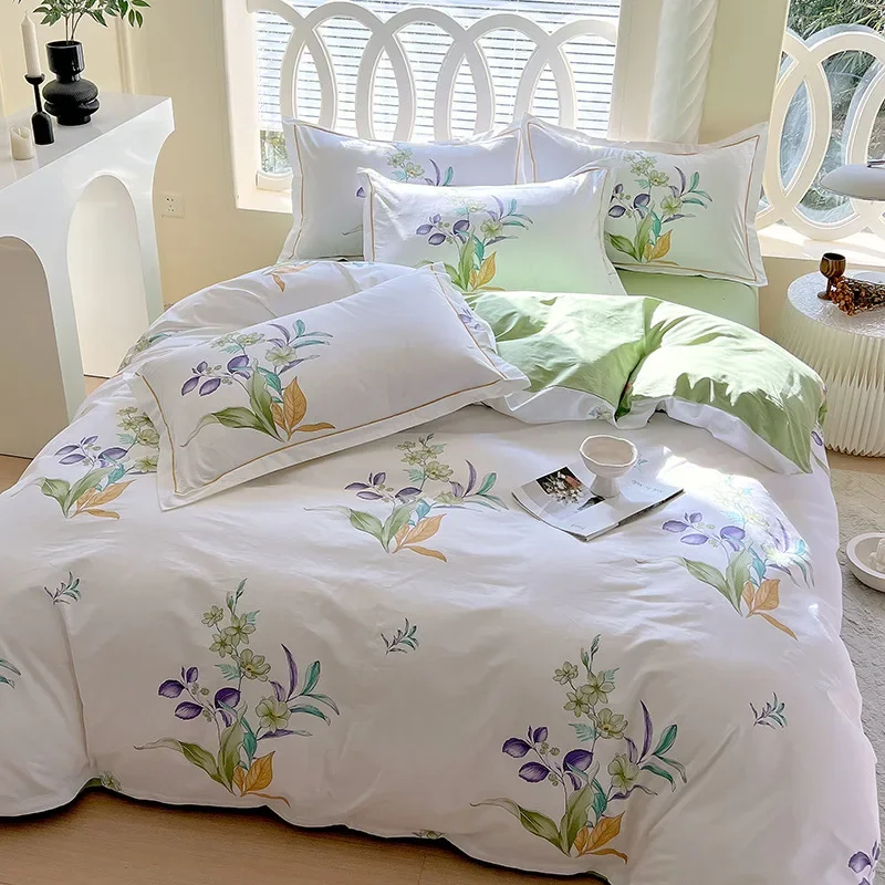 2024 new 60 cotton thickened printing four-piece set, pure cotton small fresh active printing four-piece set