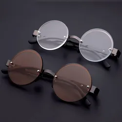 Anti-fatigue Reading Glasses Men HD Lens Round Frame Brown Natural Crystal Glass Reading Glasses Women Retro EyeGlasses