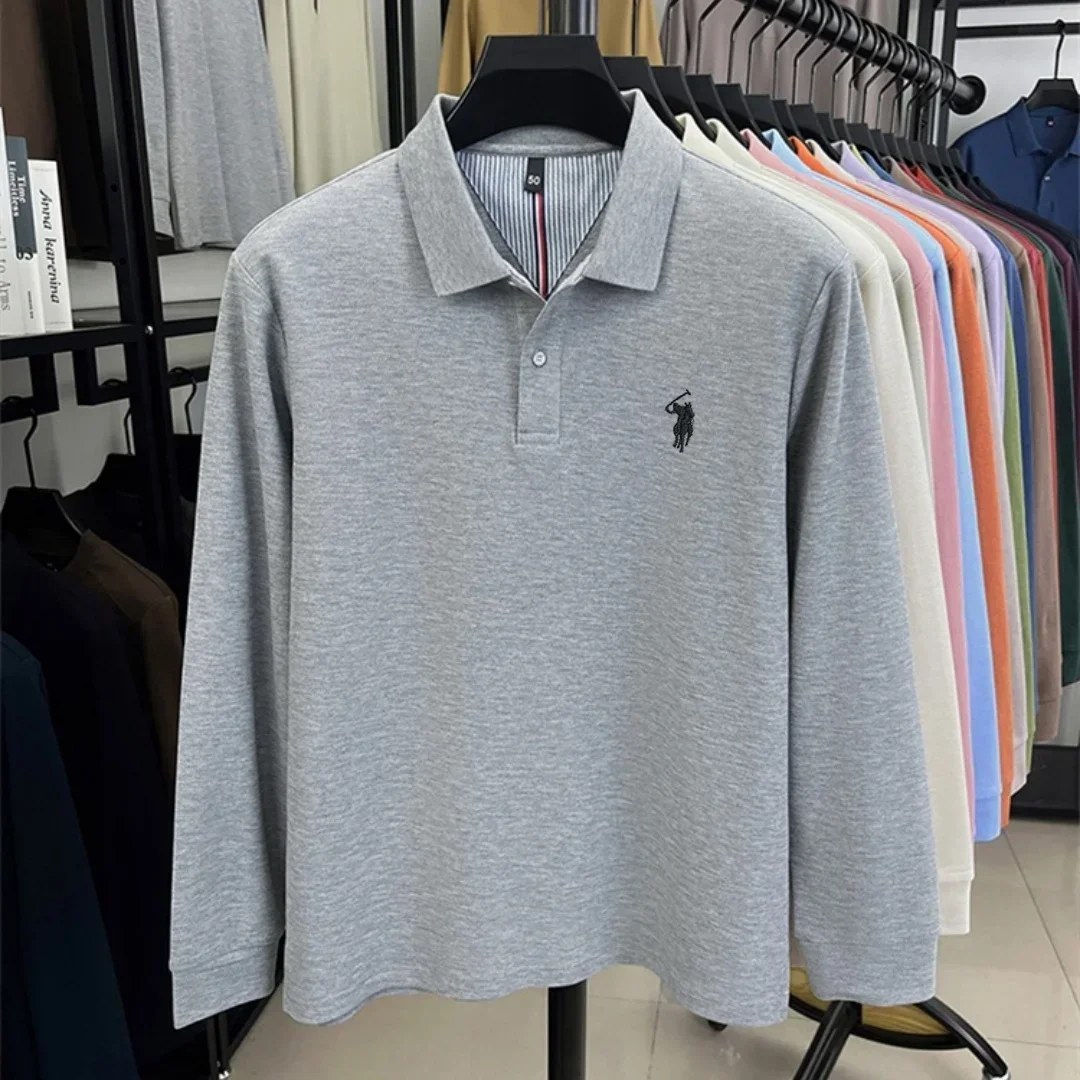 100 % reine Baumwolle, hochwertige Marke, Herren-Polohemd mit langen Ärmeln, Herbst-/Winterkollektion, modisches, luxuriöses Golfoberteil mit Stickerei, lässiges T-Shirt. – Detail 11
