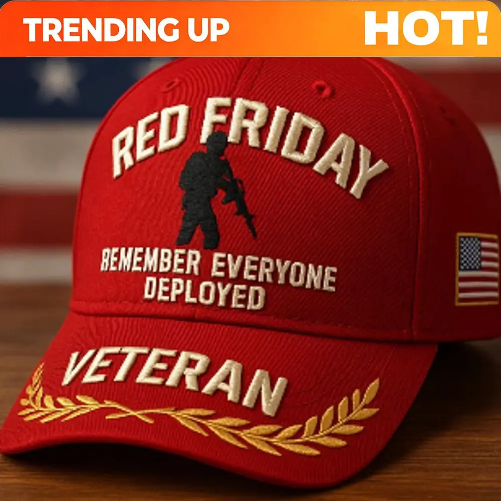 Red Friday Veteran Cap - Remember Everyone Deployed with Rifle Silhouette & American Flag,