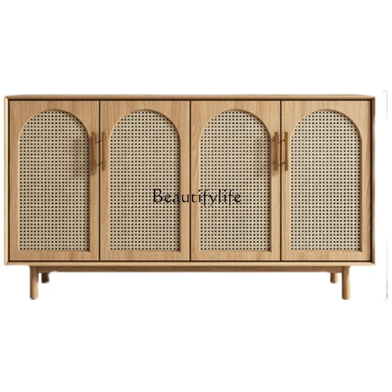 

Nordic Sideboard Rattan Hallway Solid Wood Storage Simple Modern Display Cabinet