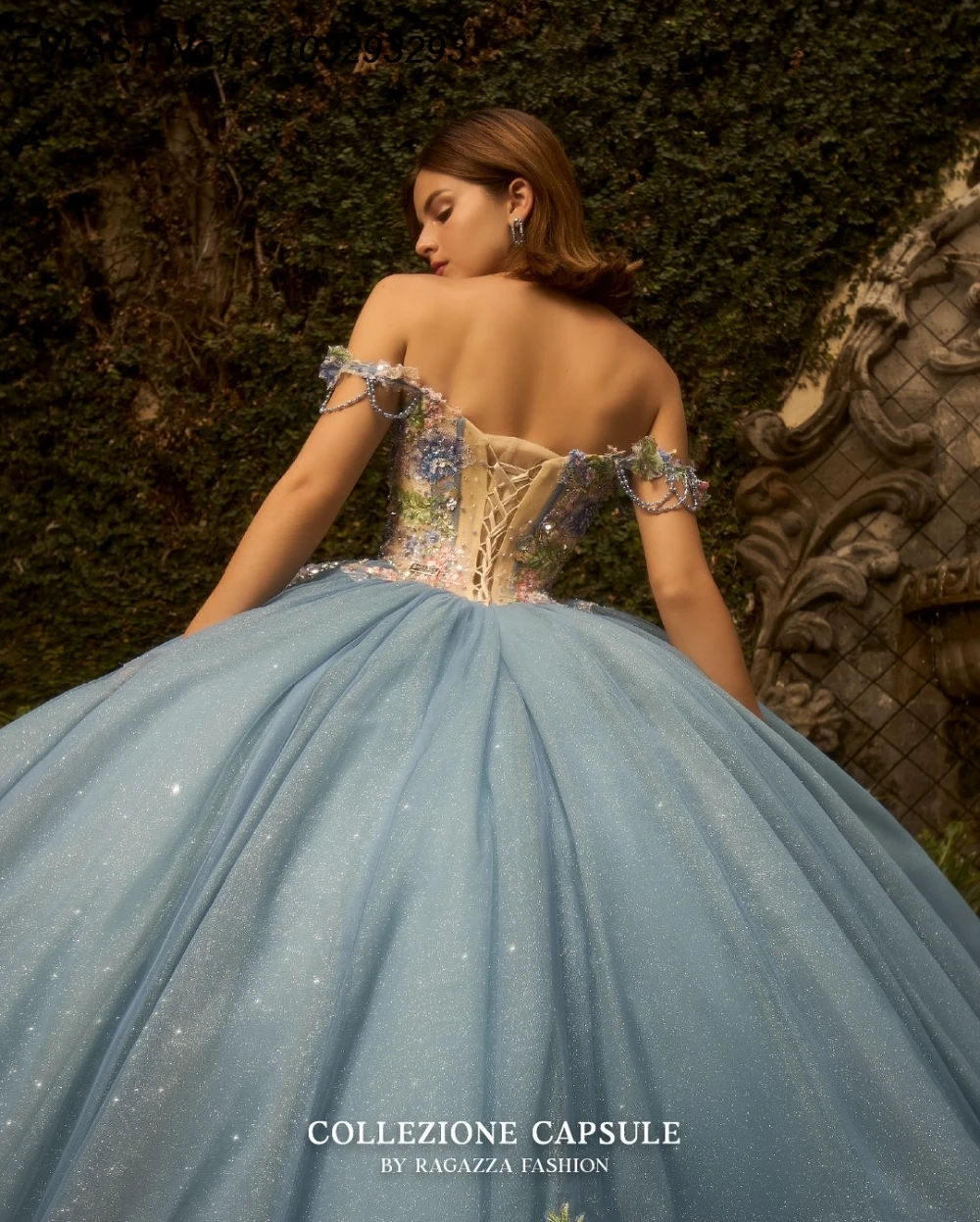 EVLAST personalizado brillo azul vestido para quinceañeras vestido De baile apliques florales rebordear lazo grande dulce 16 Vestidos De 15 Anos E1QN749