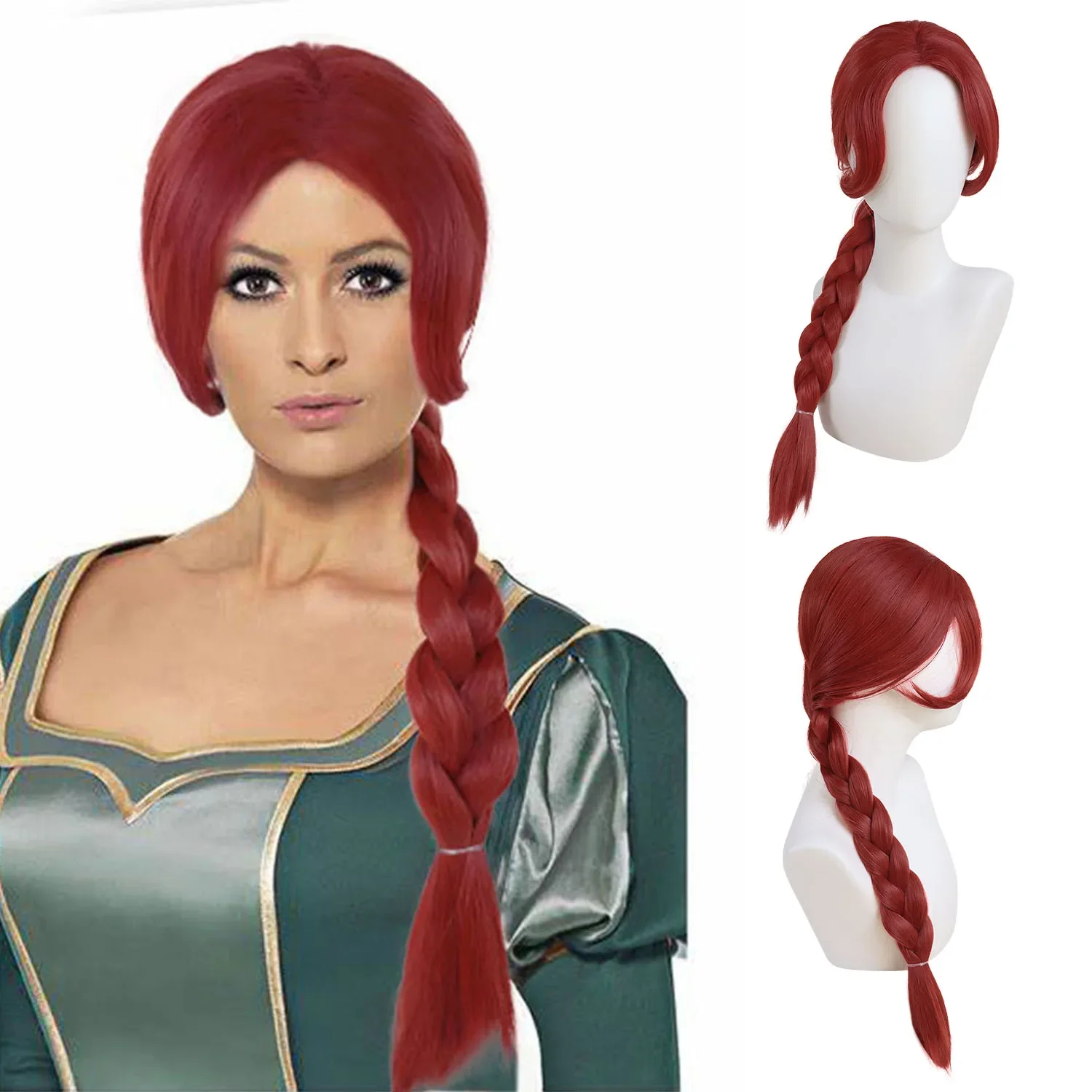 Synthetic Hair Long Braided Reddish Brown Heat Resistant Costume Wig for Fiona Cosplay Adult Fiona Costume Women Shrek Anime