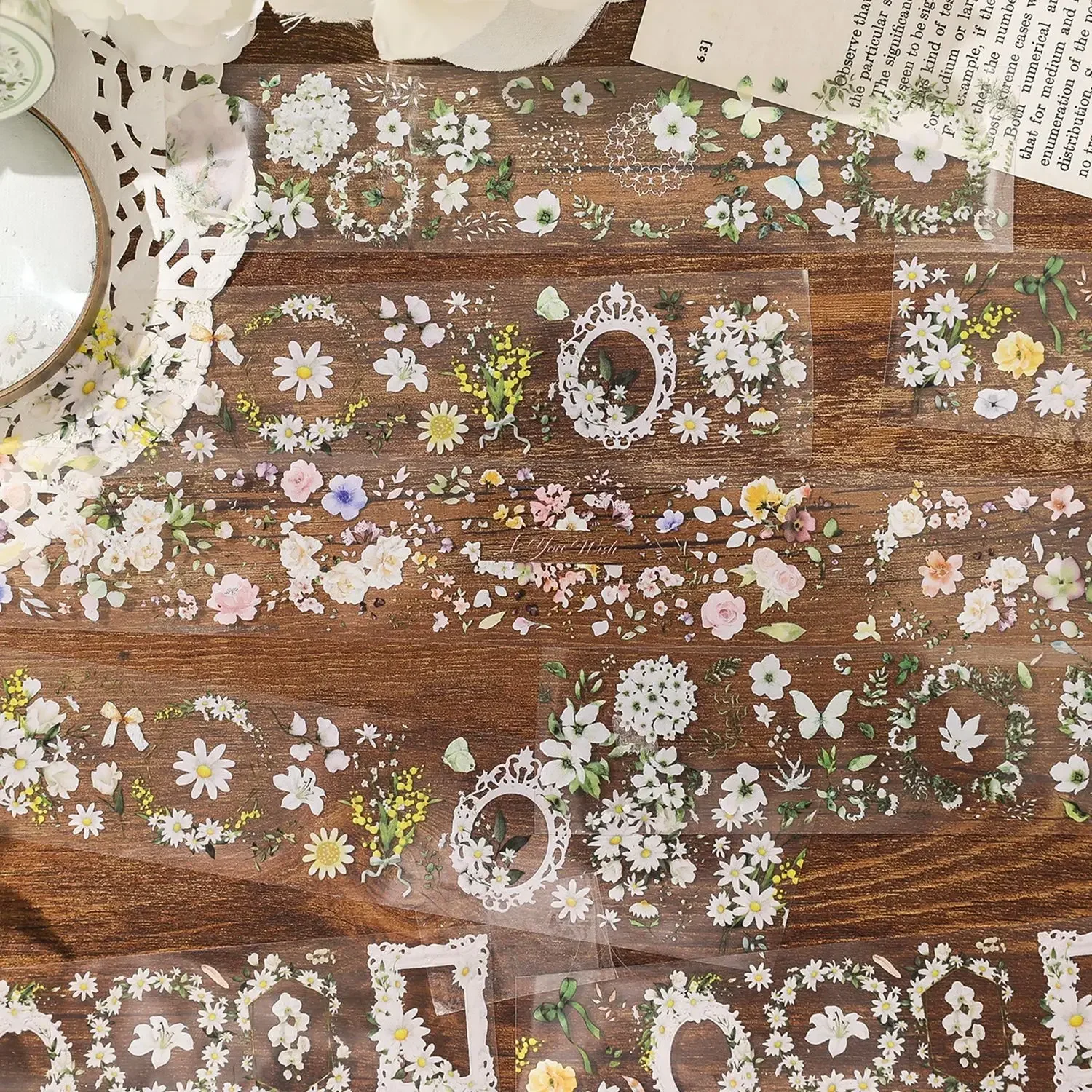 40mm*200cm شفاف PET پھول واشی ٹیپ Kawaii آرائشی ماسکنگ برائے اسٹیکر سکریپ بکنگ پیاری جرنل اسٹیشنری #2