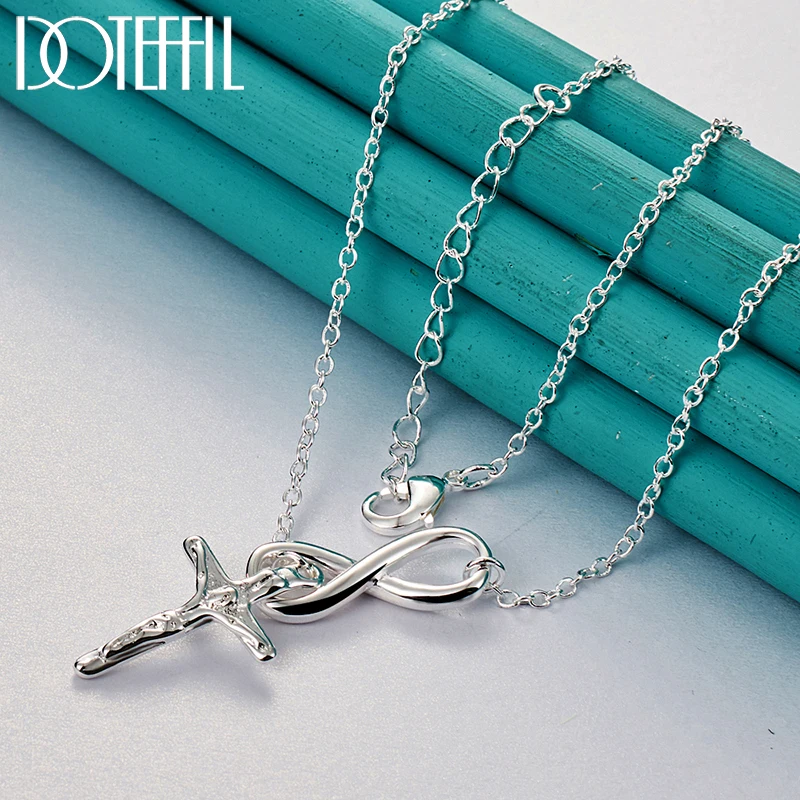 

DOTEFFIL 925 Sterling Silver Cross Pendant Necklace Chain For Woman Wedding Engagement Party Charm Jewelry