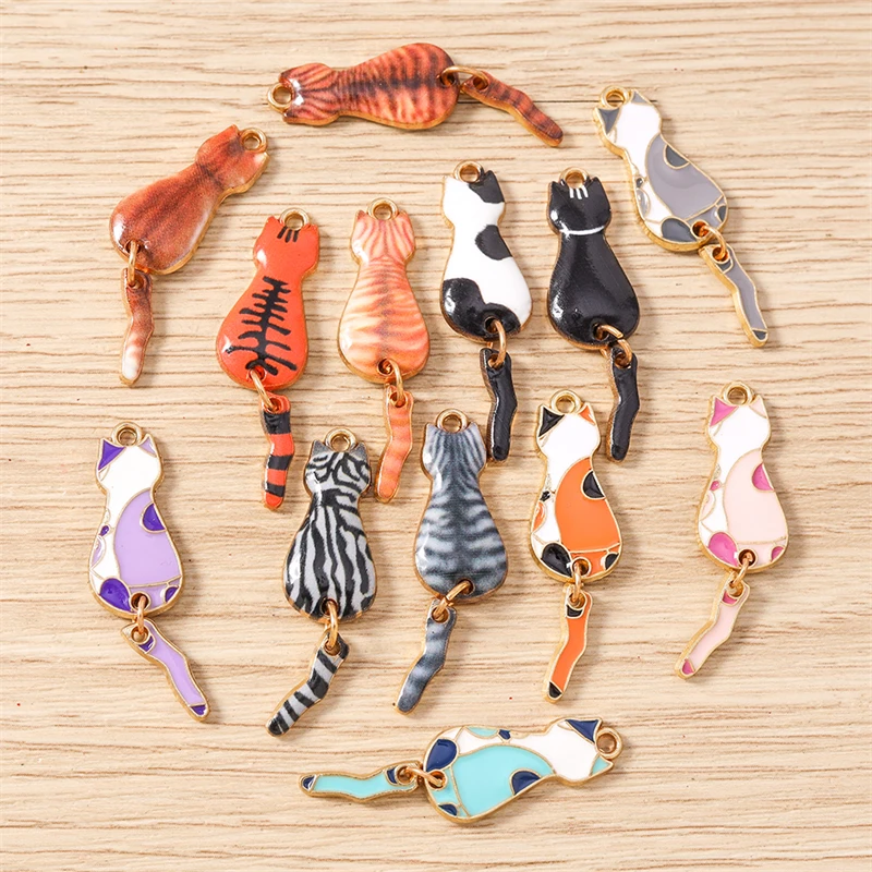 10pcs 10x35mm Cartoon Enamel Animal Cat Charms Pendants for Making Necklaces Earrings Bracelets DIY Crafts Jewelry Accessories