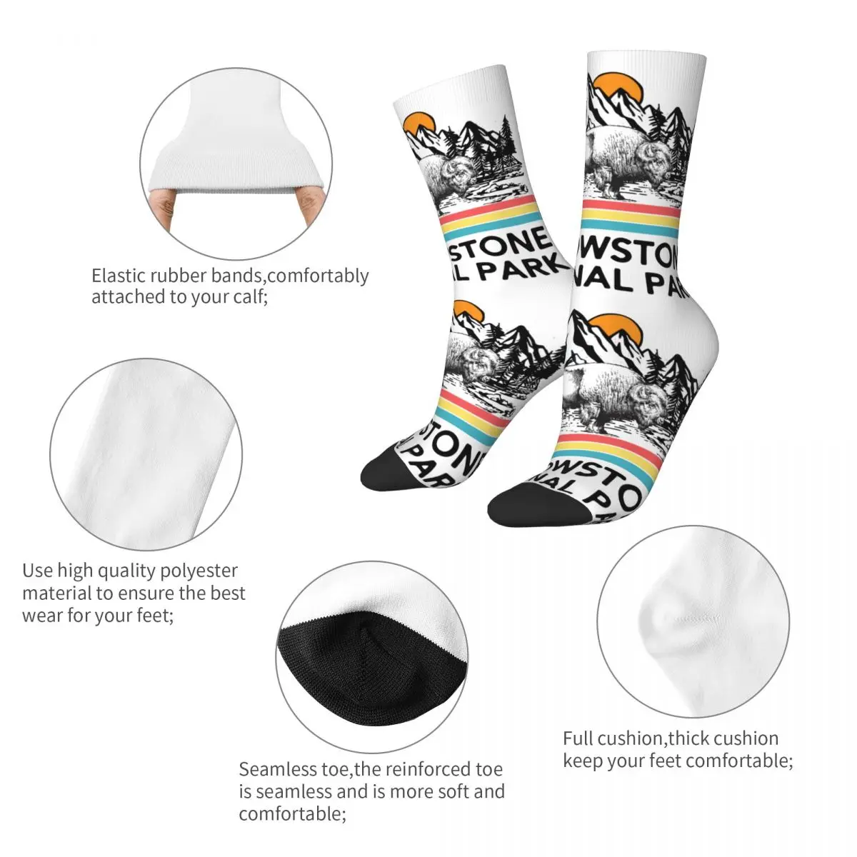 Retro Vintage Yellowstone National Park Retro 80s Mountains Basketball Socks Polyester Long Socks for Unisex