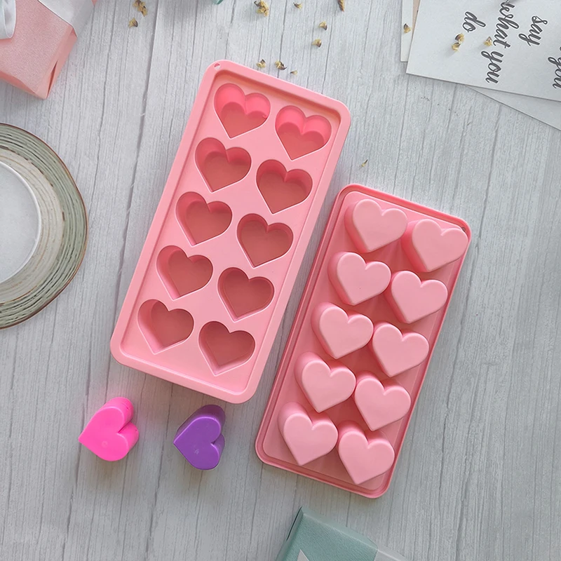 1 Piece Of Pink Love Ice Grid With 10 Holes, Valentine's Day Heart-shaped Ice Grid Mold, Silicone Ice Mold image 5