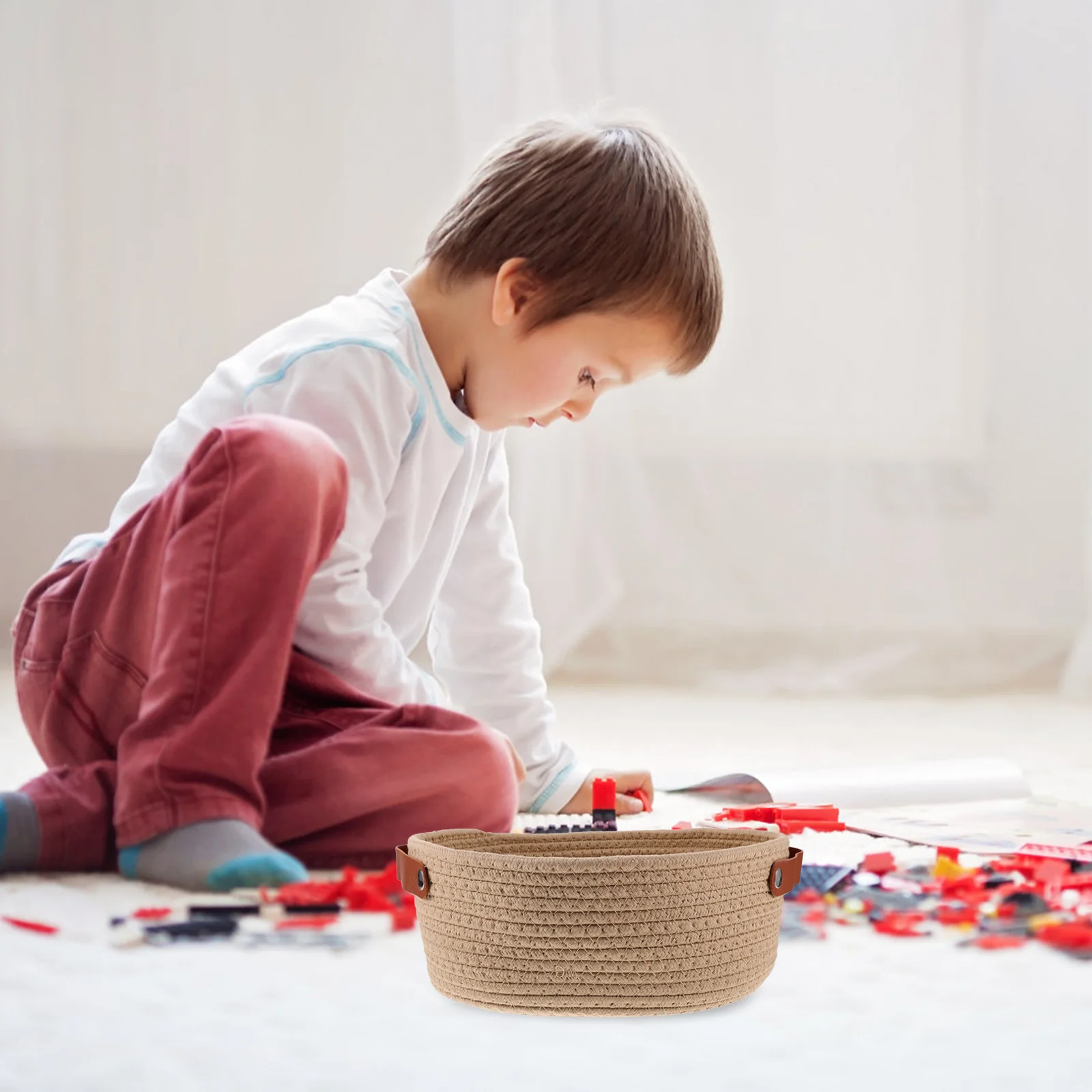 

Cotton Rope Basket Small Multi-Functional Woven Storage with Non-Slip Handle for Snacks Cosmetics Sundries Decorative