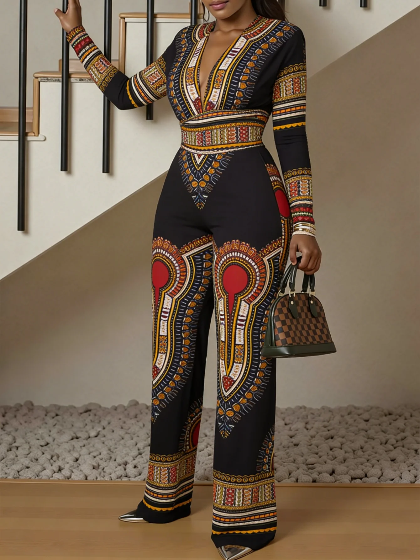 Macacão justo de manga comprida com decote em V, ideal para o outono, feminino, elástico, peça única, para a primavera, roupa de rua de luxo, para fes