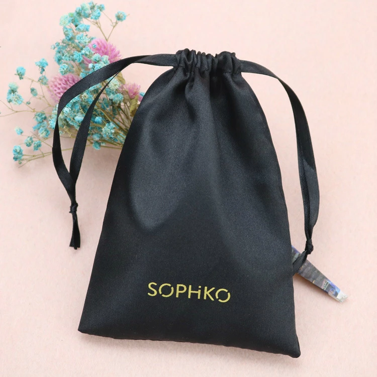 

50PCS Satin Storage Bags Packaging Hair Jewelry Eyemask Wedding Party Candy Sachet Silk Drawstring Pouch Print Logo Custom Sack