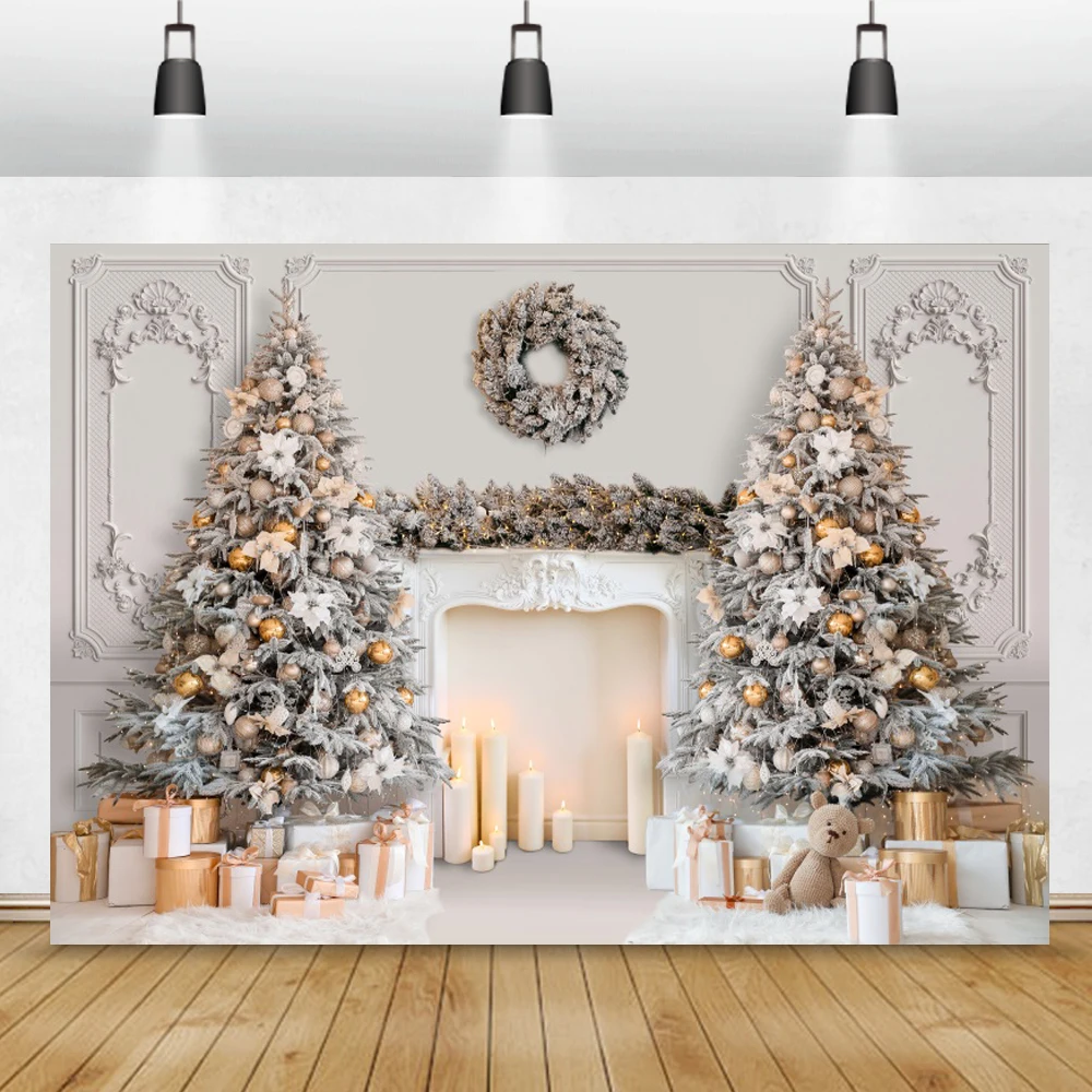 Christmas Fireplace Theme Backdrop for Photography Xmas Tree Gift Toys Baby Portrait Room Decor Festival Party Photo Background