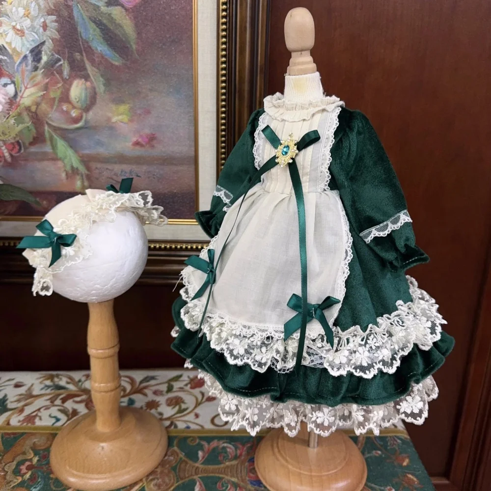 BJD Doll clothes fit into 1/3 1/4 1/6 Blythe size vintage velvet long sleeve green skirt dress doll accessories