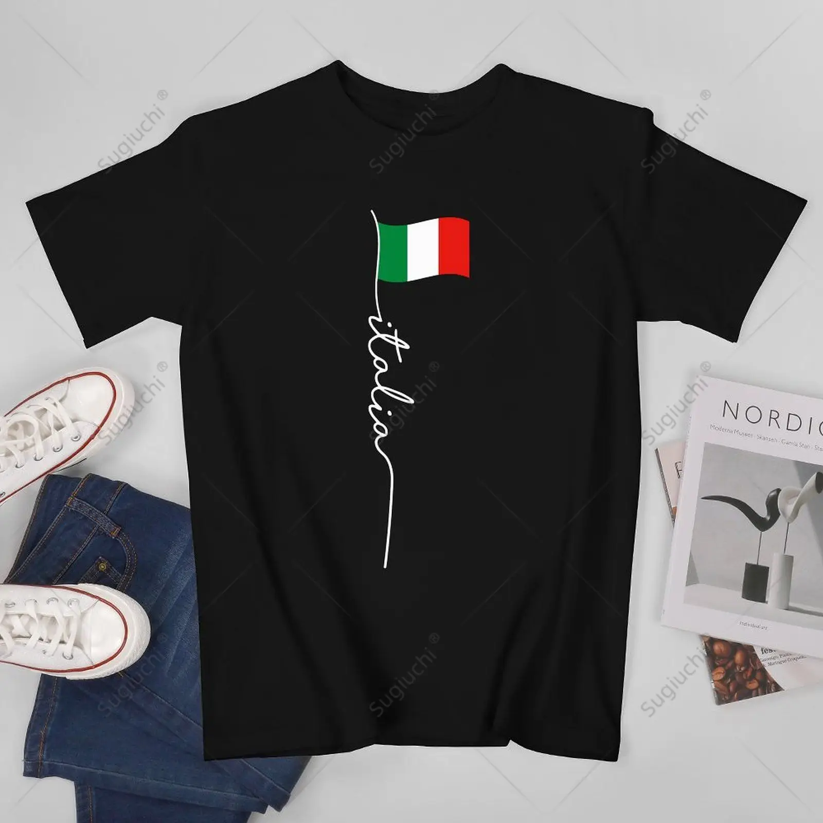 Unisex Men Italy Signature Flag Pole Elegant Patriotic Italian Flag Tshirt Tees T Shirts Women Boys 100% Cotton T-Shirt