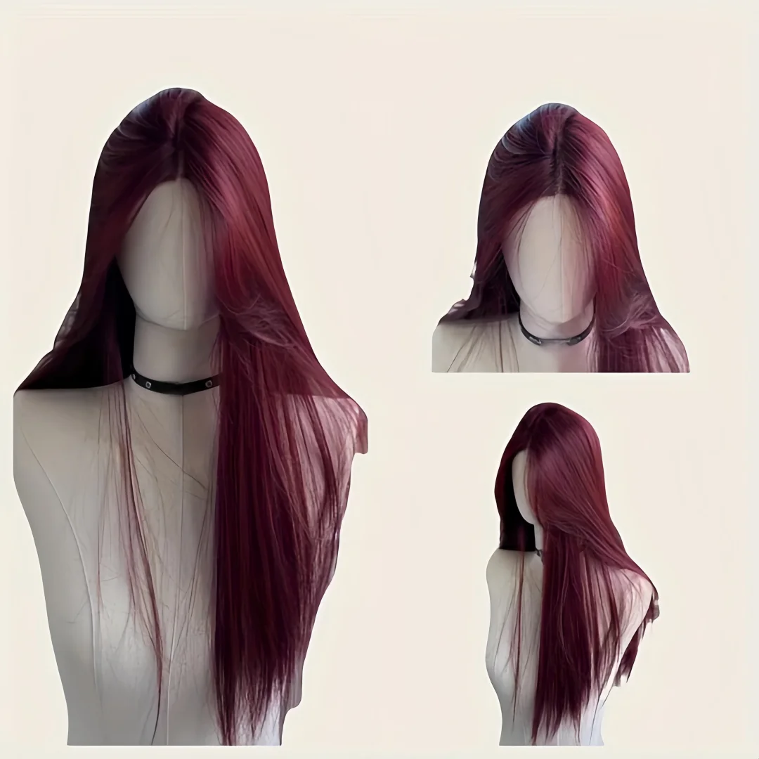 

26 дюймов бордовый 180% плотность предварительно сорванный мягкий прямой бесклеевой парик фронта шнурка для чернокожих женщин детские волосы естественная линия волос