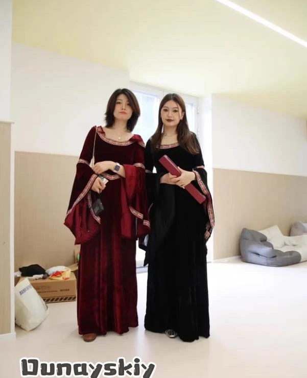 Halloween Gothic Hoodie Witch Cosplay Costume Medieval Retro Women's Dresses Long Skirt Halloween Vampire Adult Role-play Suits