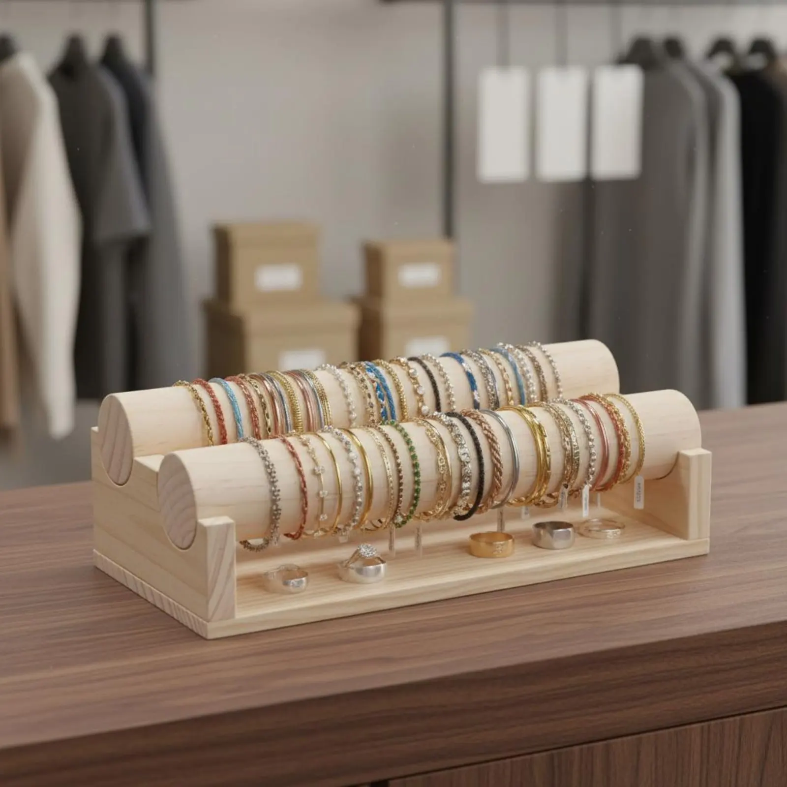 Bead Bracelet Holder Stable Wooden Bracelet Stand Double Tier Display Stand Multi-Functional Jewelry Storage Scratchclear